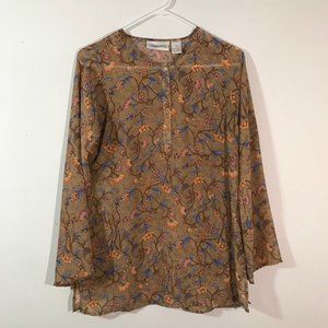 Chadwicks Boho Tan Light Brown Floral Top Size 4